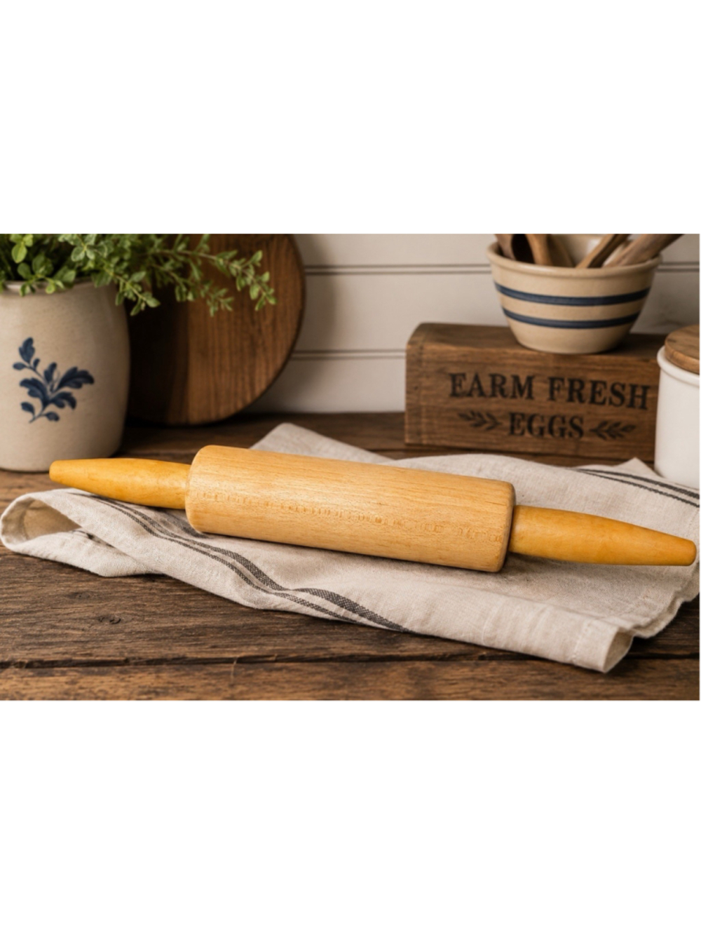 1960’s Vintage Wooden Rolling Pin, Solid Wood, 16" Functional